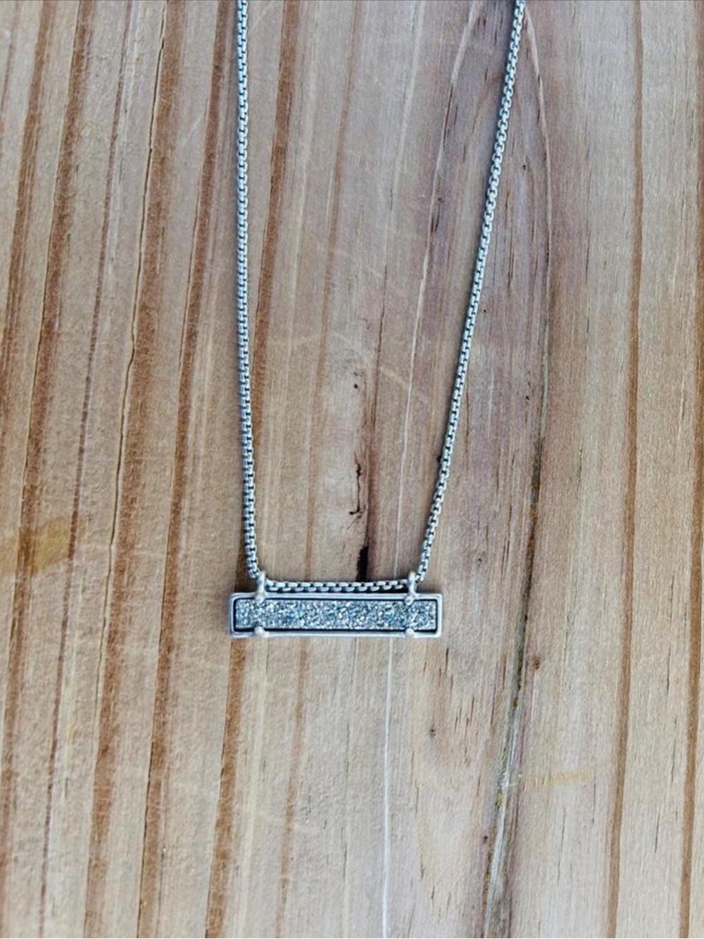Kendra Scott Sterling Silver Black Druzy Bar Pendant Necklace